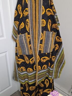 Black & Mustard Paisley Striped Jacket Set